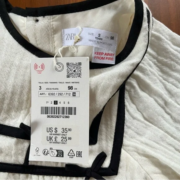 ZARA | NWT Ivory LINED gauze bow dress size 3Y - Picture 3 of 5